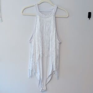 ❗RTC White Fringe Sleeveless Cotton Bodysuit